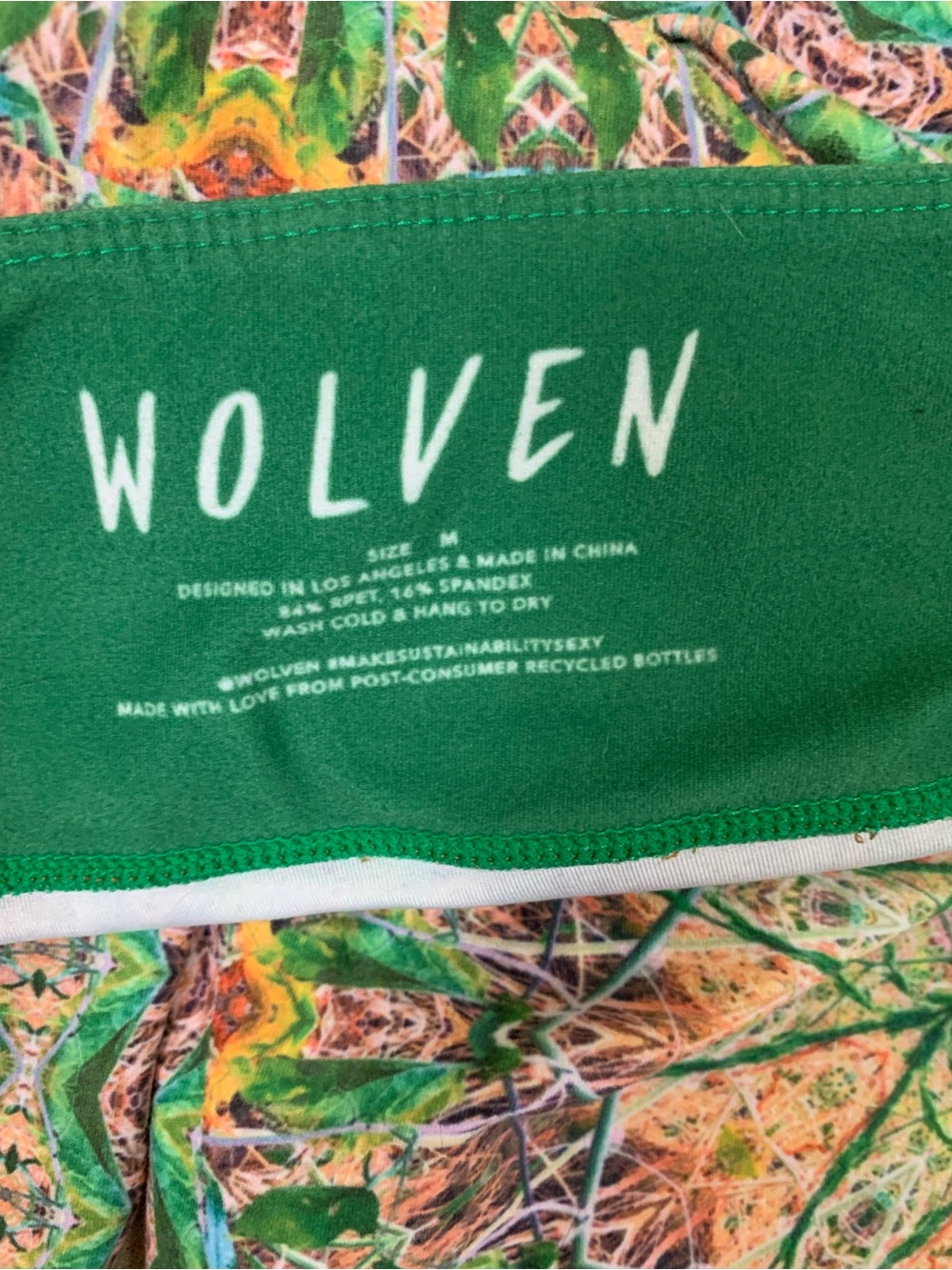 Wolven Fauna Ruched Crossover Leggings Green Abstract Print High Rise Yoga M - Picture 5 of 5